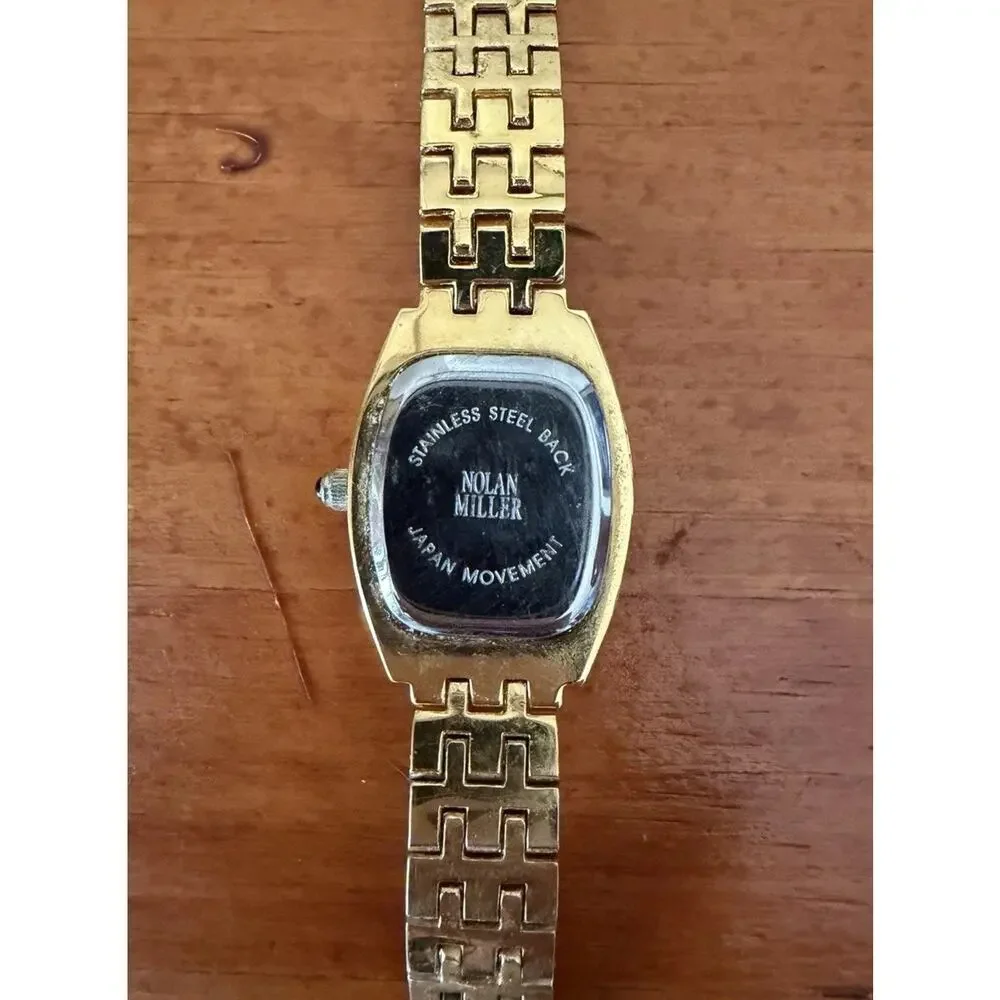 Nolan Miller Glamour Collection Crystal Gold Tone Bracelet Watch Mother Of Pearl